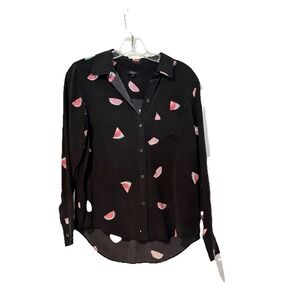 Rails Kate Watermelon Print Black Button Down Silk Top Shirt Sz XS Novelty